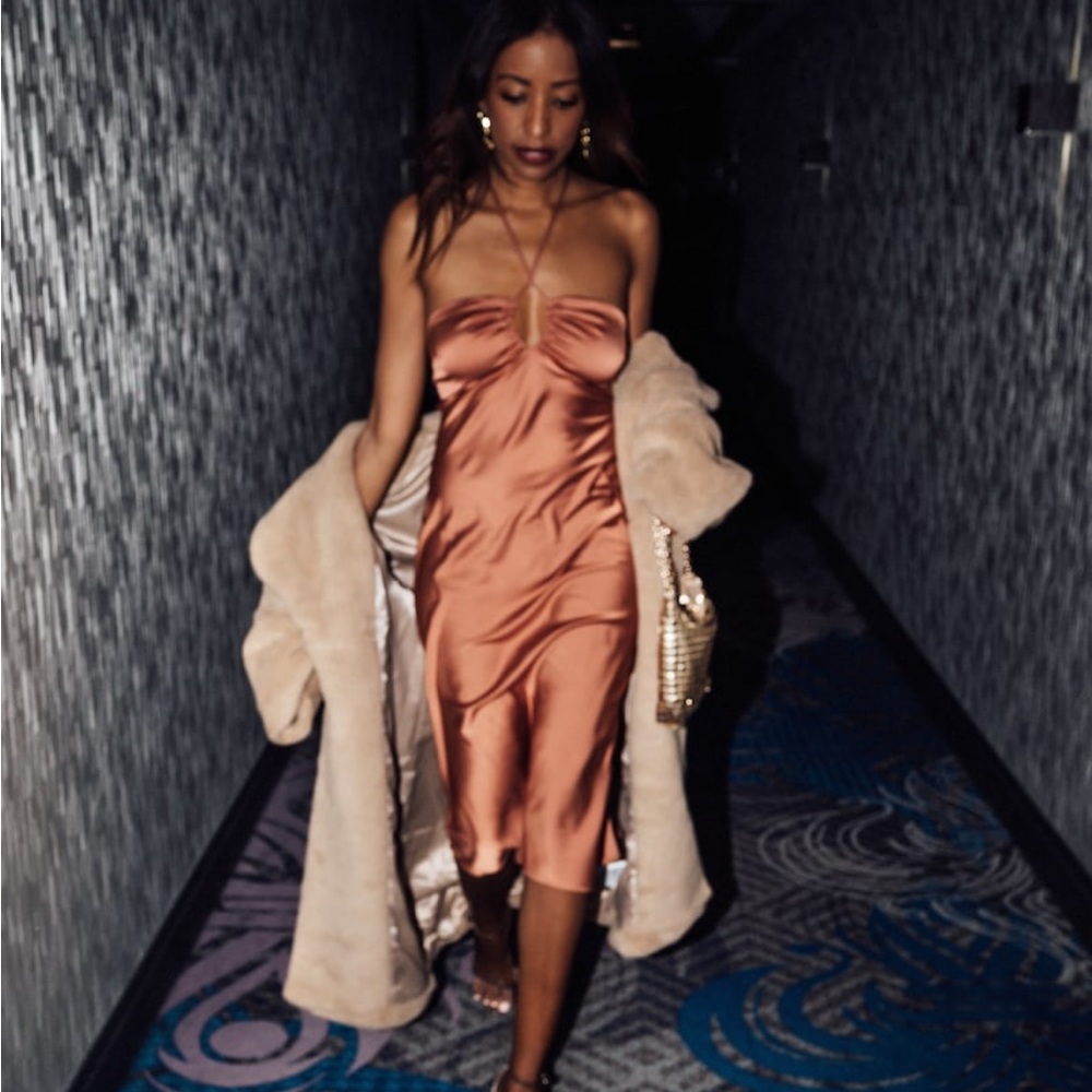 NWT Halter Satin Slip Midi Dress SOLD OUT IN STORE